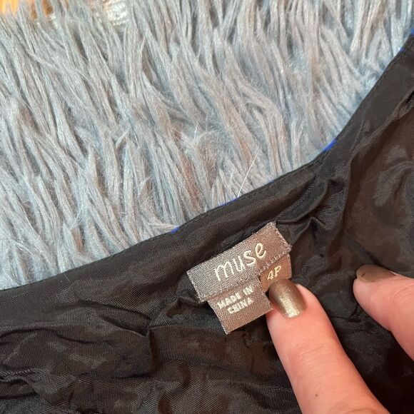 Anthropologie Muse Blue Geometric Silk Layered Bohemian Dress Size 4 - Picture 2 of 5